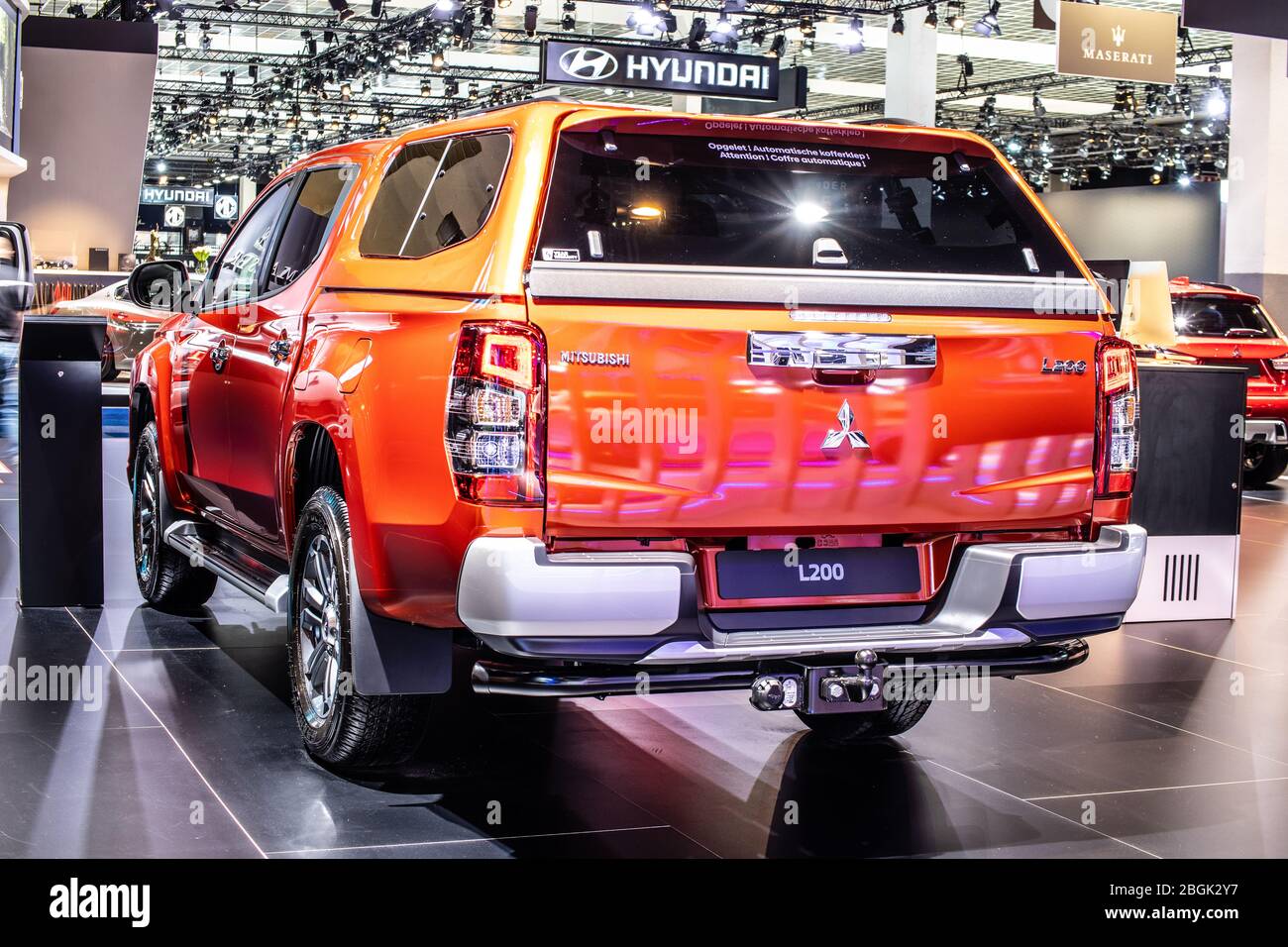 Brussels, Belgium, Jan 2020 Mitsubishi L200, Brussels Motor Show, 5th gen facelift, pickup truck produced by Japanese automaker Mitsubishi Stock Photo