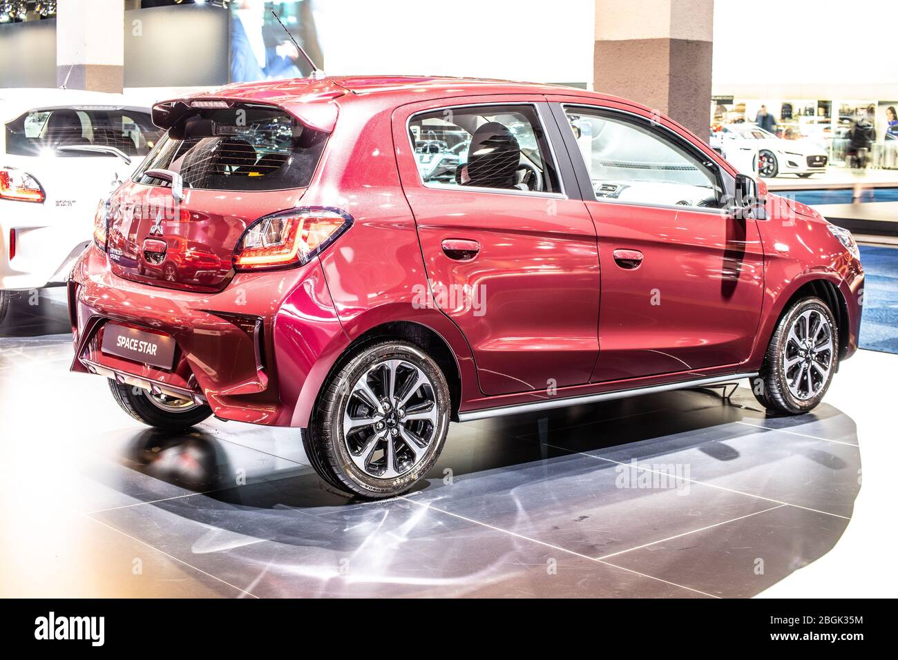 Brussels, Belgium, Jan 2020 Mitsubishi Space Star, Brussels Motor Show, 6th gen 2nd facelift, small car produced by Japanese automaker Mitsubishi Stock Photo