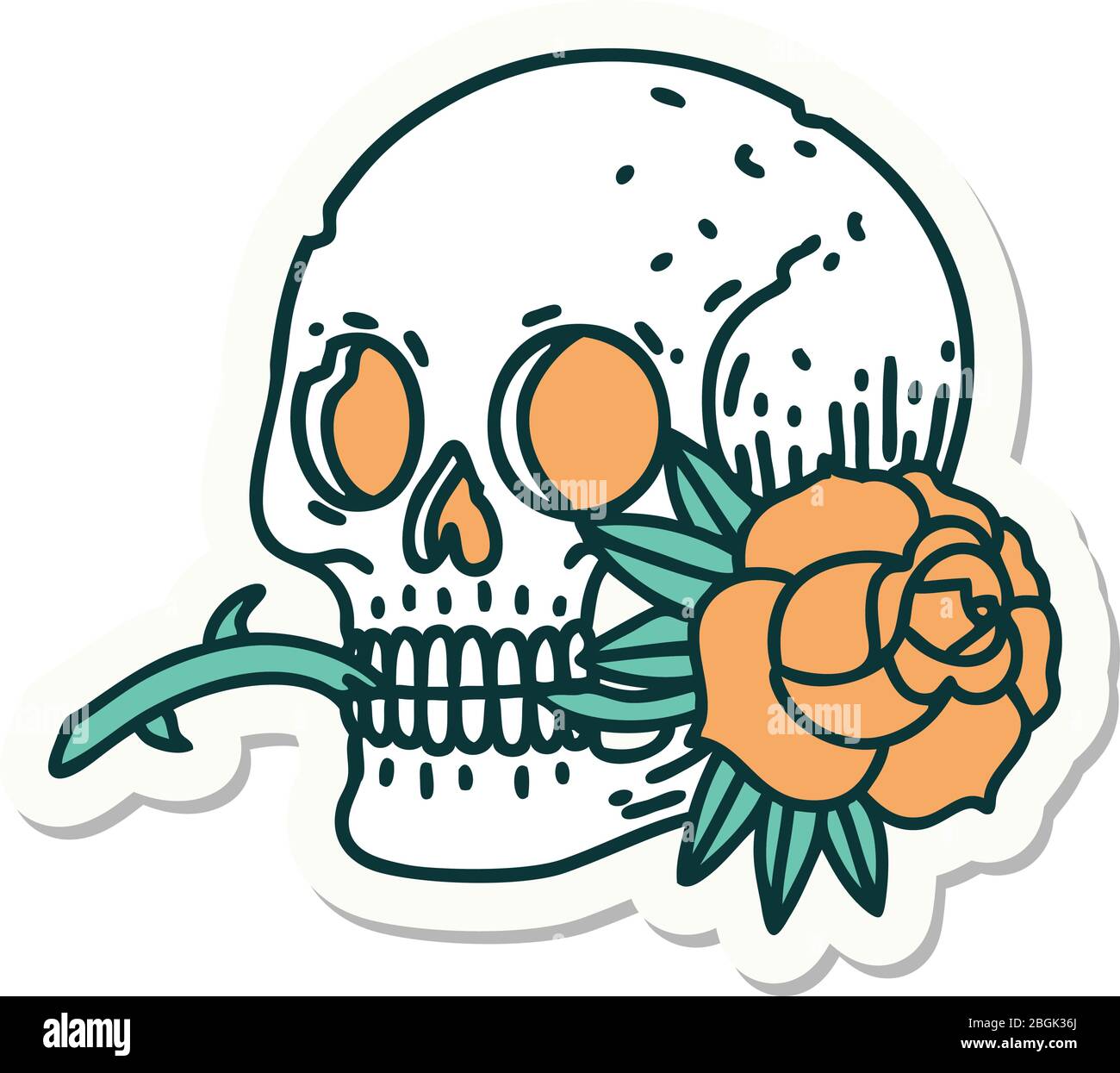 sticker of tattoo in traditional style of a skull and rose Stock Vector ...