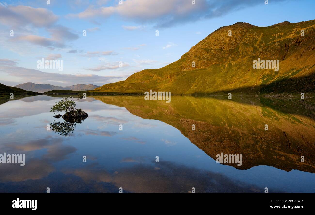 Harrison Stickle reflected in Stickle Tarn, Lake District Stock Photo