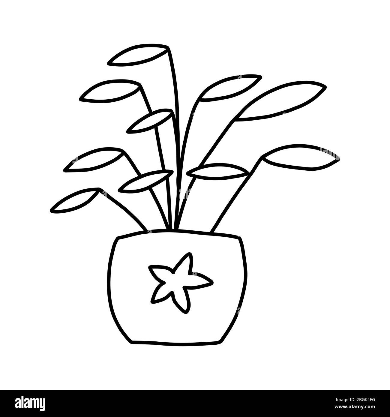 Cute hand drawn flower in pot. Single doodle icon element. Isolated on white background. Vector stock illustration. Stock Vector