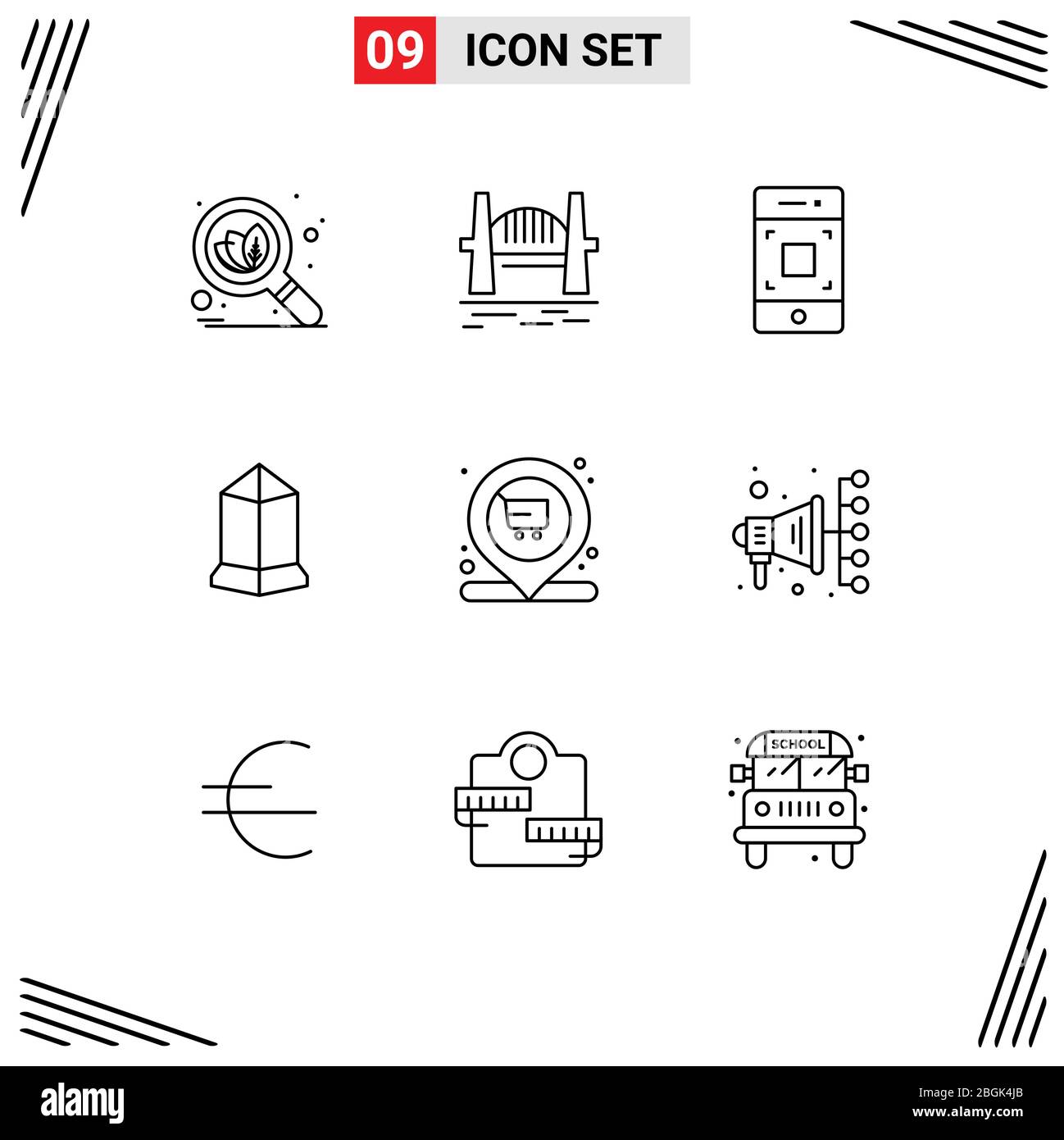 Pack of 9 creative Outlines of shopping, crypto currency, camera, crypto, lisk Editable Vector Design Elements Stock Vector