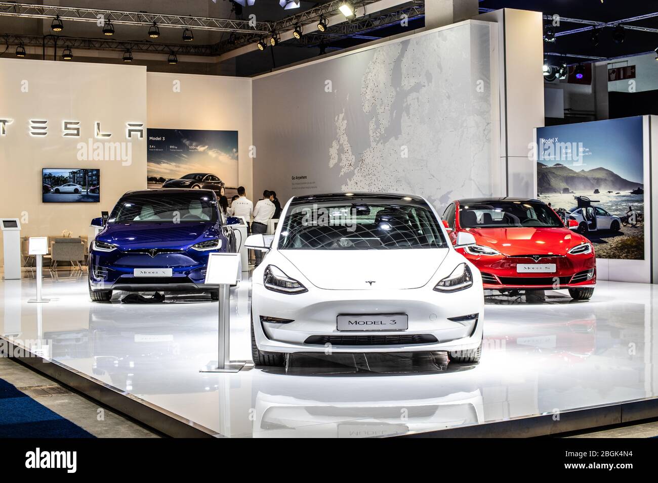 Brussels, Belgium, Jan 09, 2020: Tesla Model 3 at Brussels Motor Show ...