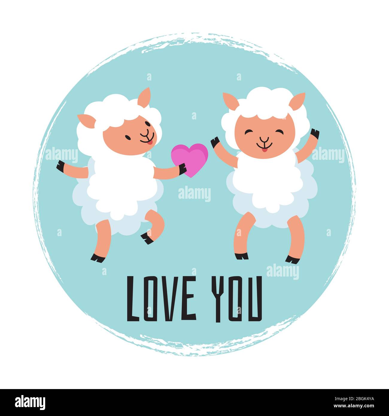 Cute cartoon sheeps in love. Vector love you emblem or card design illustration Stock Vector