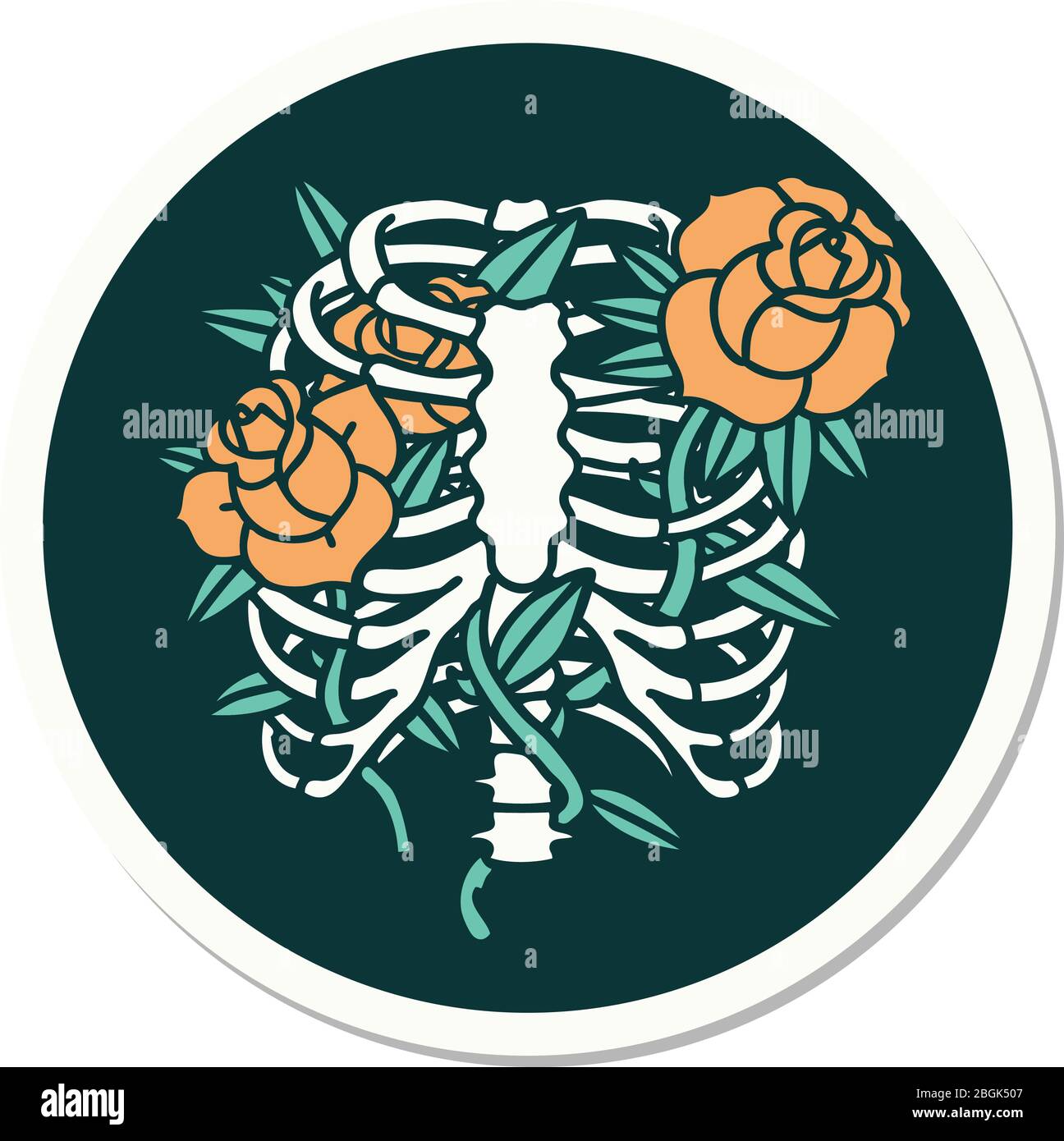 sticker of tattoo in traditional style of a rib cage and flowers Stock  Vector Image & Art - Alamy