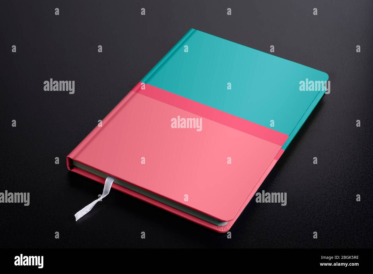 Closed daily planner notebook with smart object cover on dark black background Stock Photo