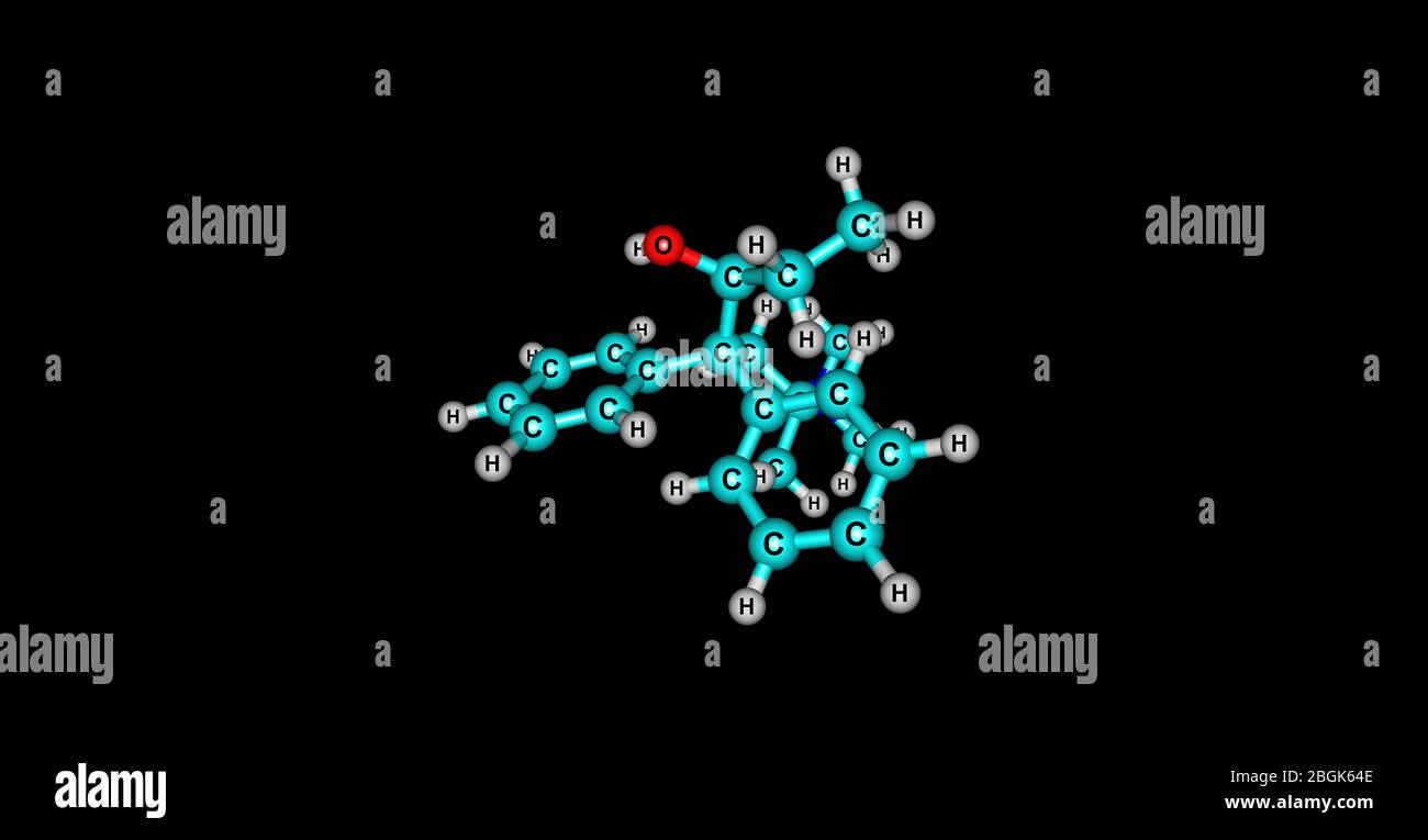 Betamethadol, or betametadol, is a synthetic opioid analgesic. It is an isomer of dimepheptanol. 3d illustration Stock Photo