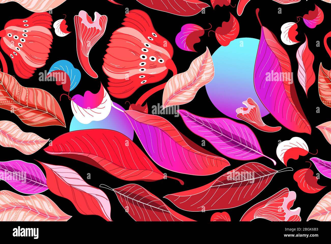 Autumn seamless pattern with red leaves on a dark background. Template ...