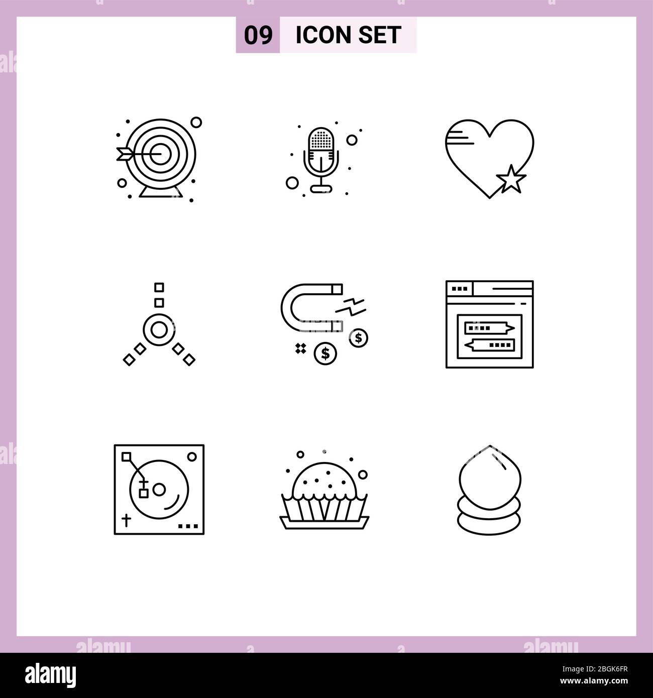 9 Universal Outlines Set for Web and Mobile Applications internet, investment, love, business, fire ware Editable Vector Design Elements Stock Vector