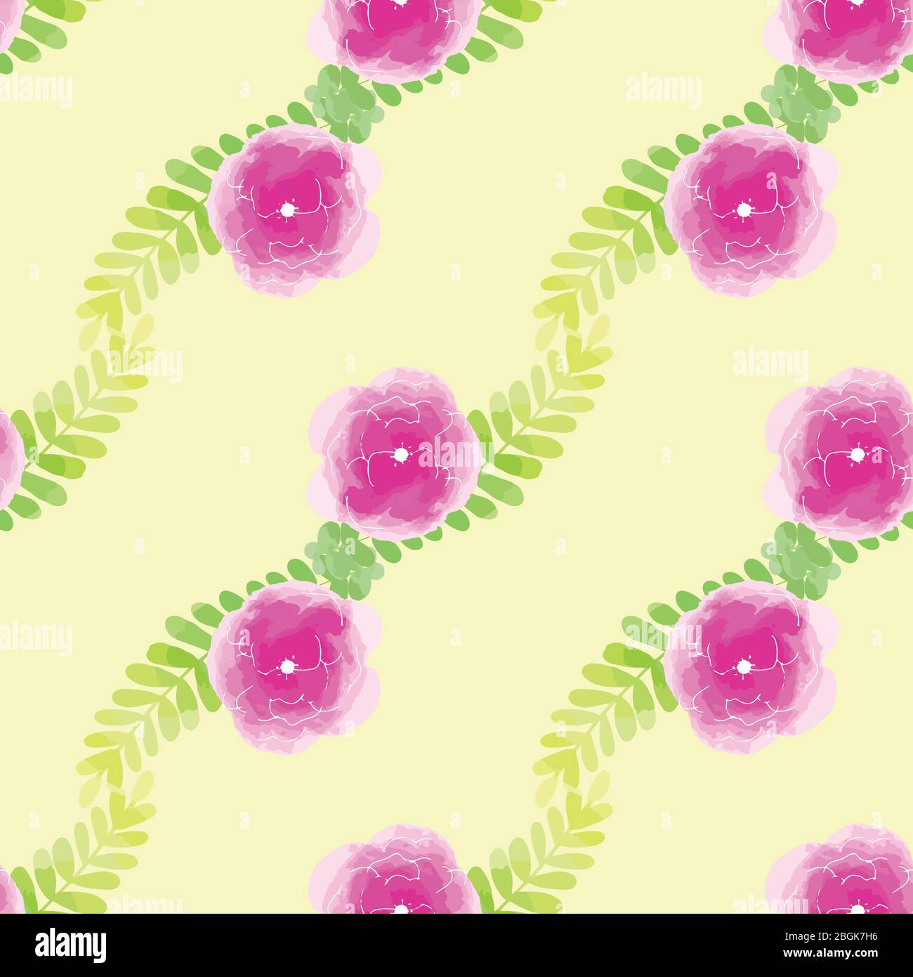 Vector illustration seamless pattern watercolor pink flowers on light ...