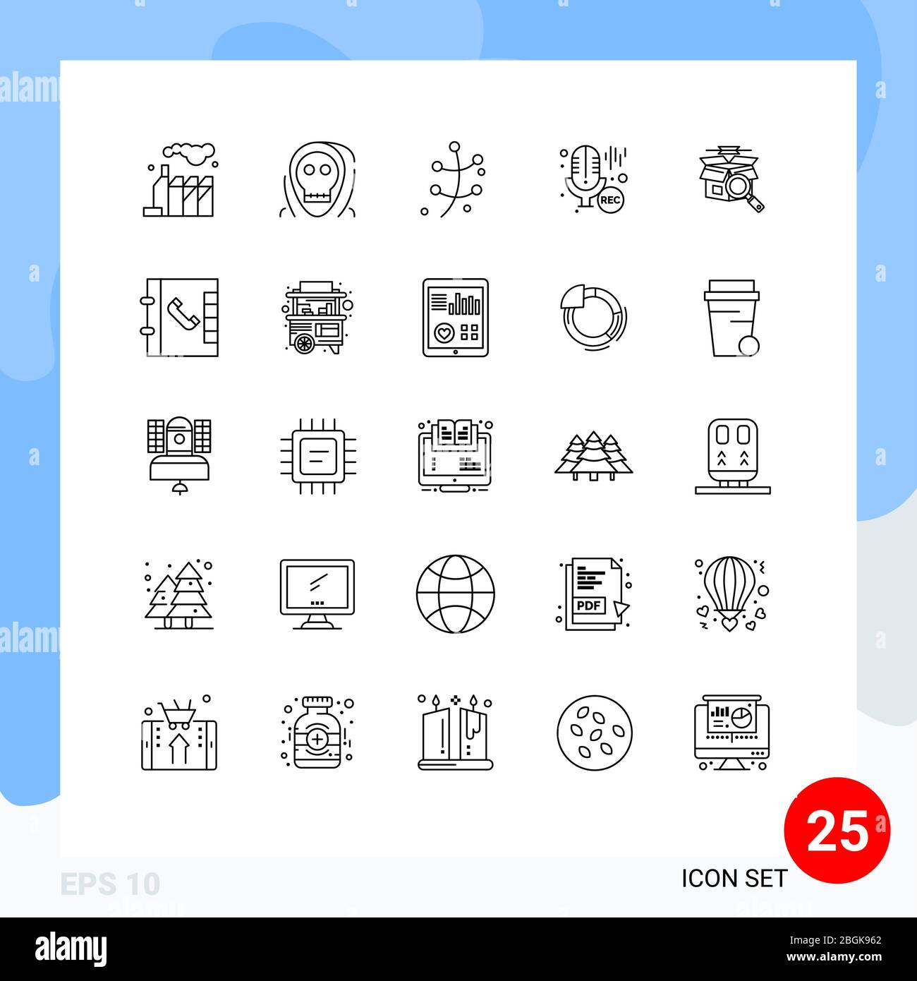 25 User Interface Line Pack of modern Signs and Symbols of search, recording, growth, professional, mic Editable Vector Design Elements Stock Vector