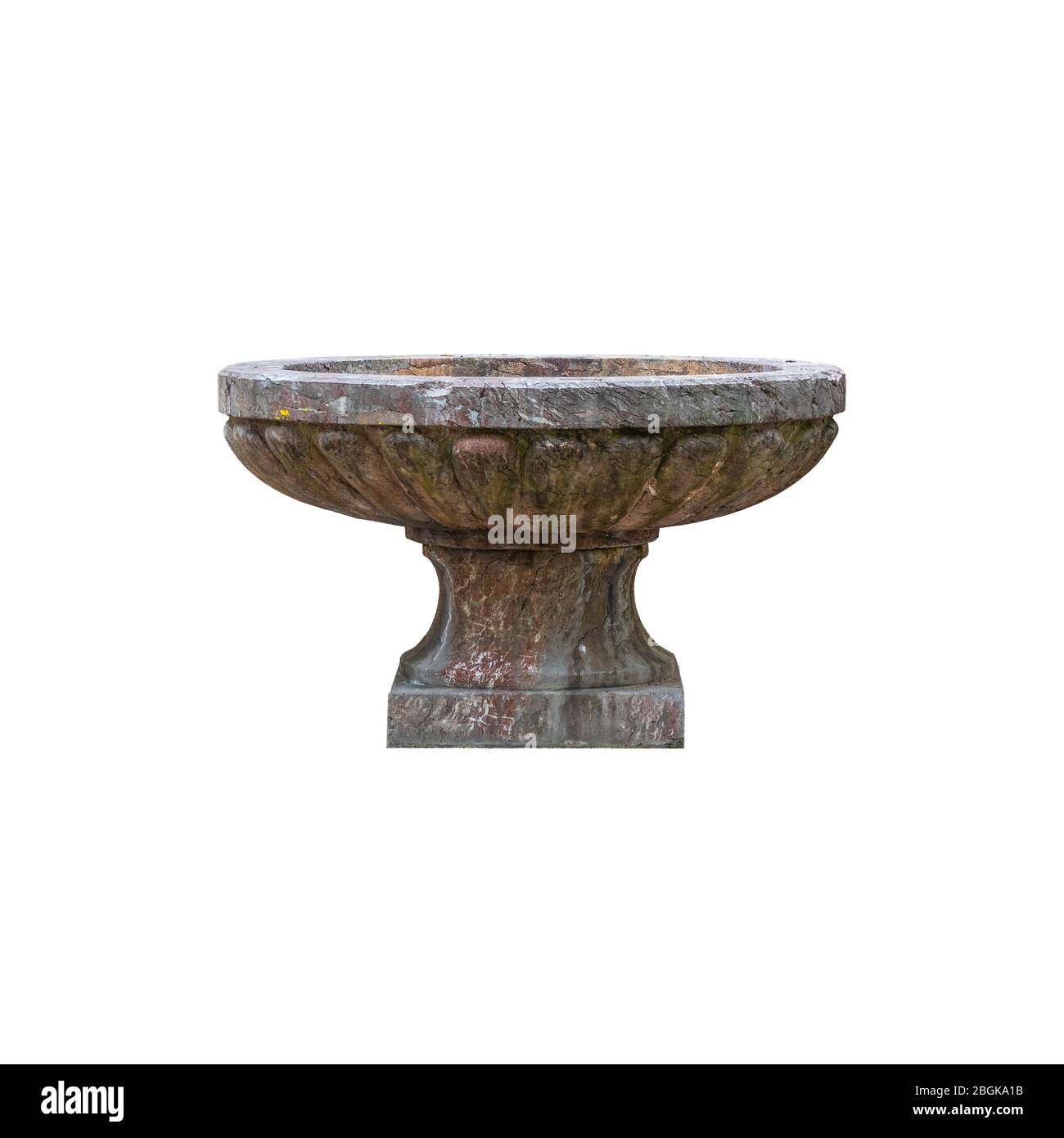 Antique public stone basin in round shape for water washing isolated on white background. Stock Photo