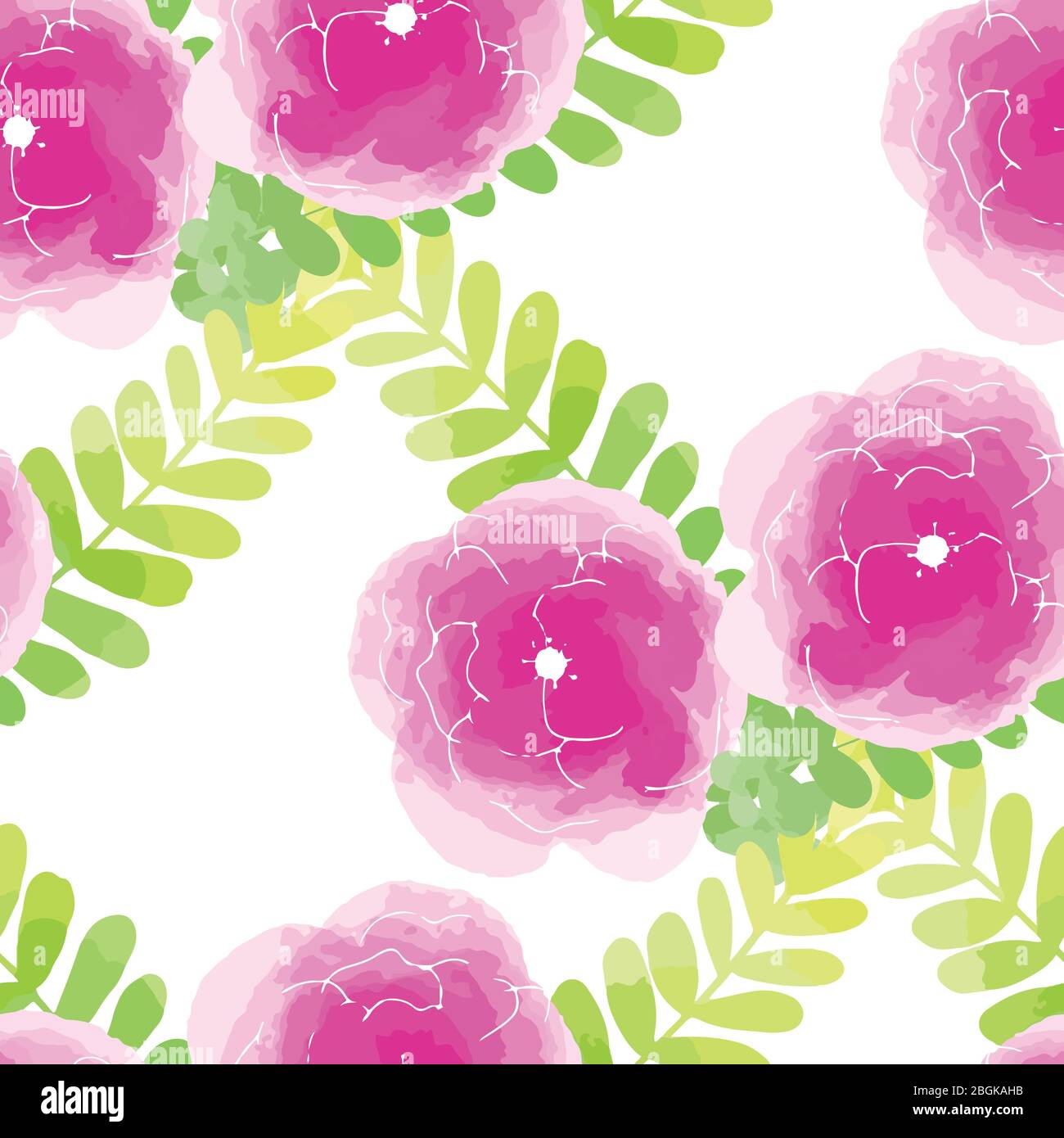 Vector illustration seamless pattern watercolor pink flowers on white ...