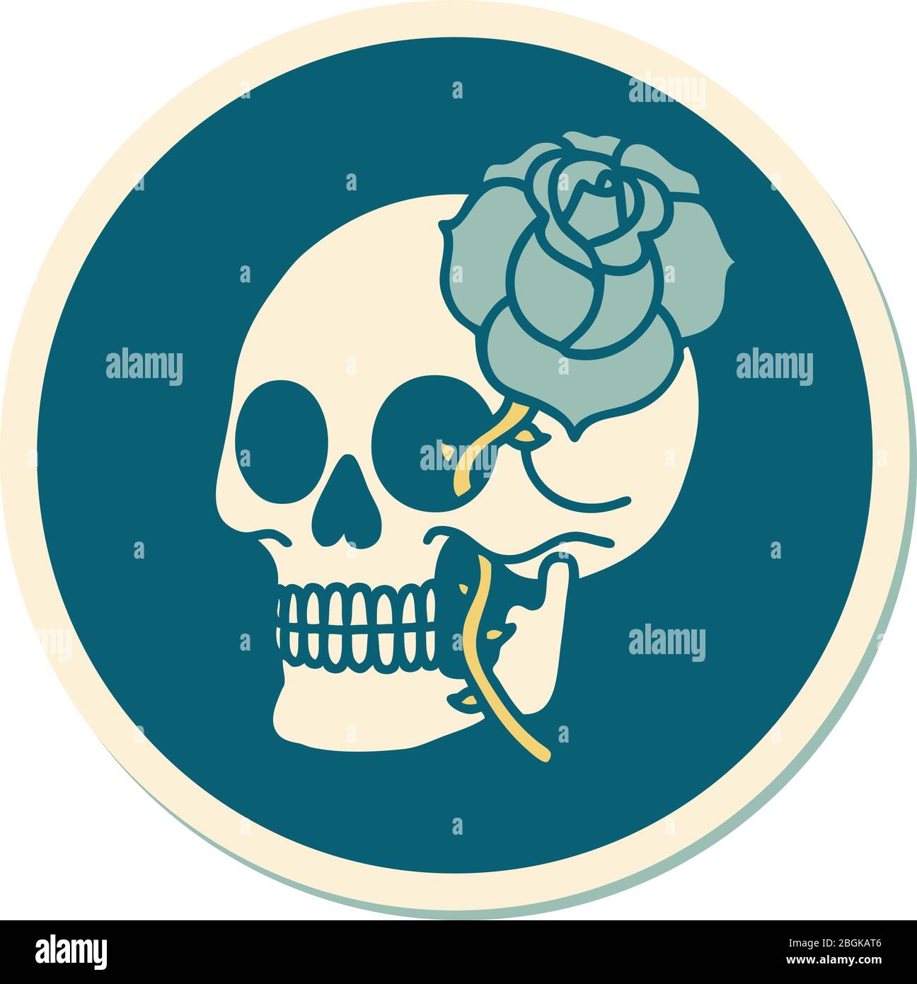 sticker of tattoo in traditional style of a skull and rose Stock Vector ...