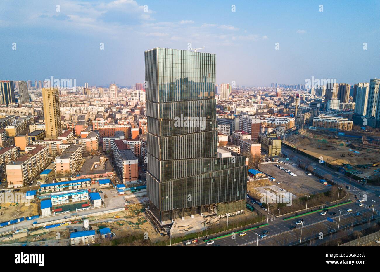 An aerial view of a 50-meter-high boot-like building that attracts citizens  with its unique shape in city canter of Shenyang city, northeast China's L  Stock Photo - Alamy