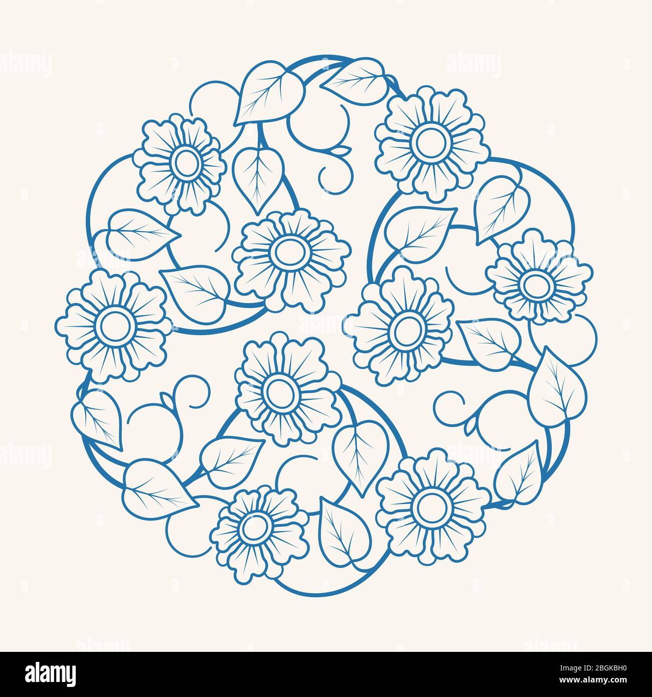 Round Floral Ornament Line Pattern, vector illustration Stock Vector