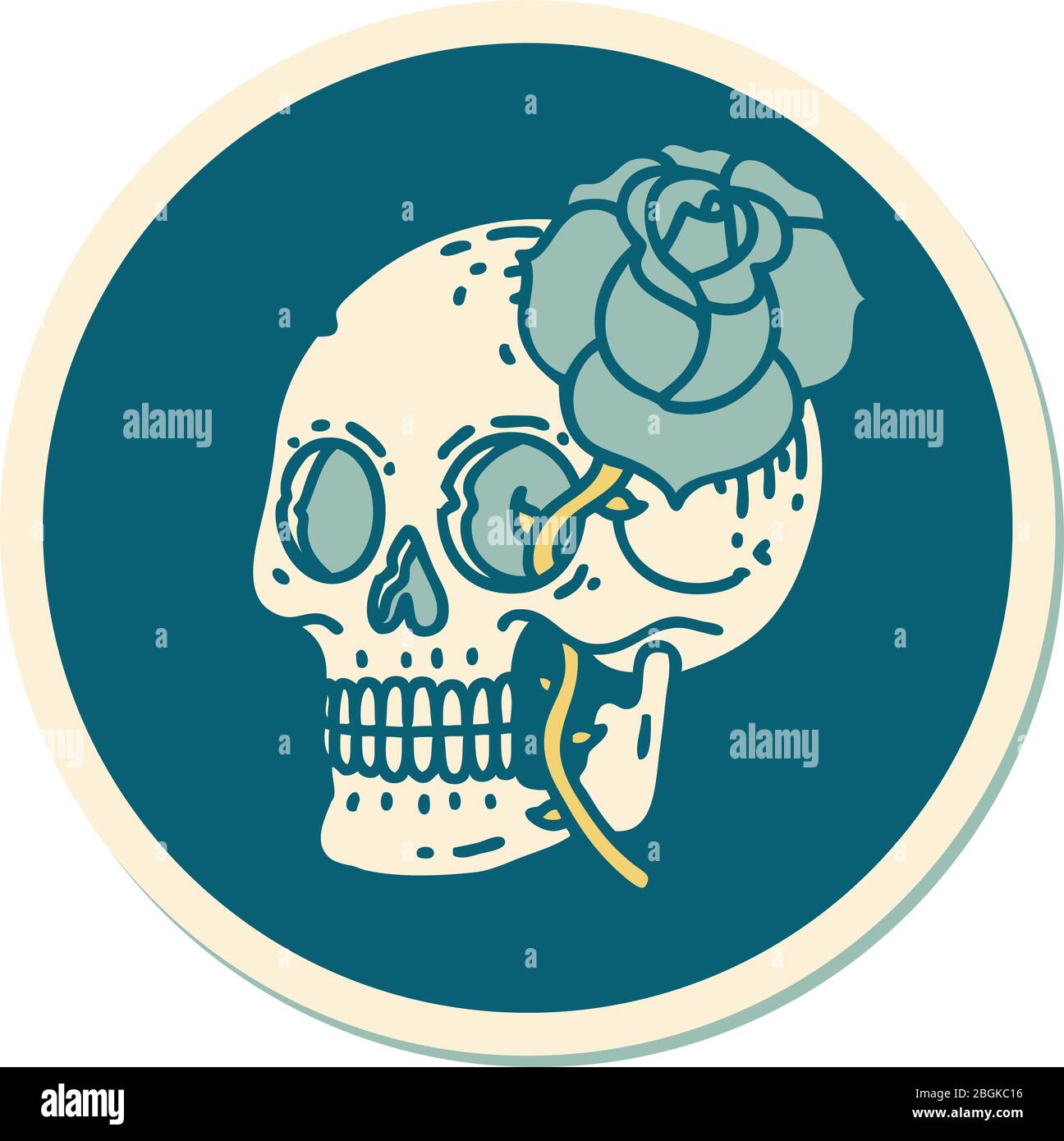 sticker of tattoo in traditional style of a skull and rose Stock Vector ...