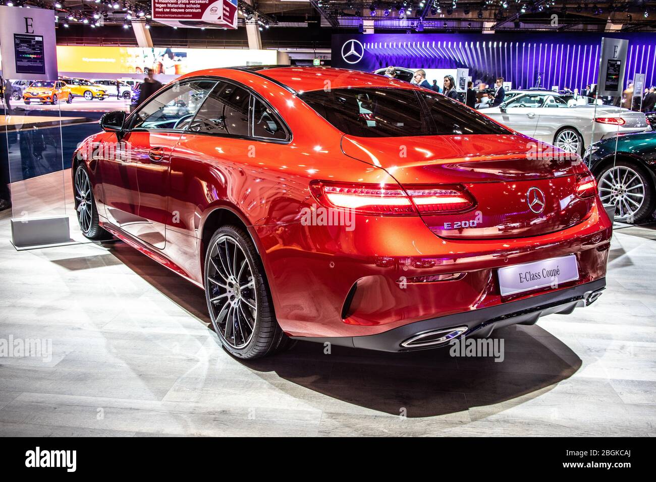Brussels, Belgium, Jan 09, 2020: Mercedes E 200 Coupe at Brussels Motor Show, Fifth generation, C238, E-Class car produced by Mercedes-Benz Stock Photo
