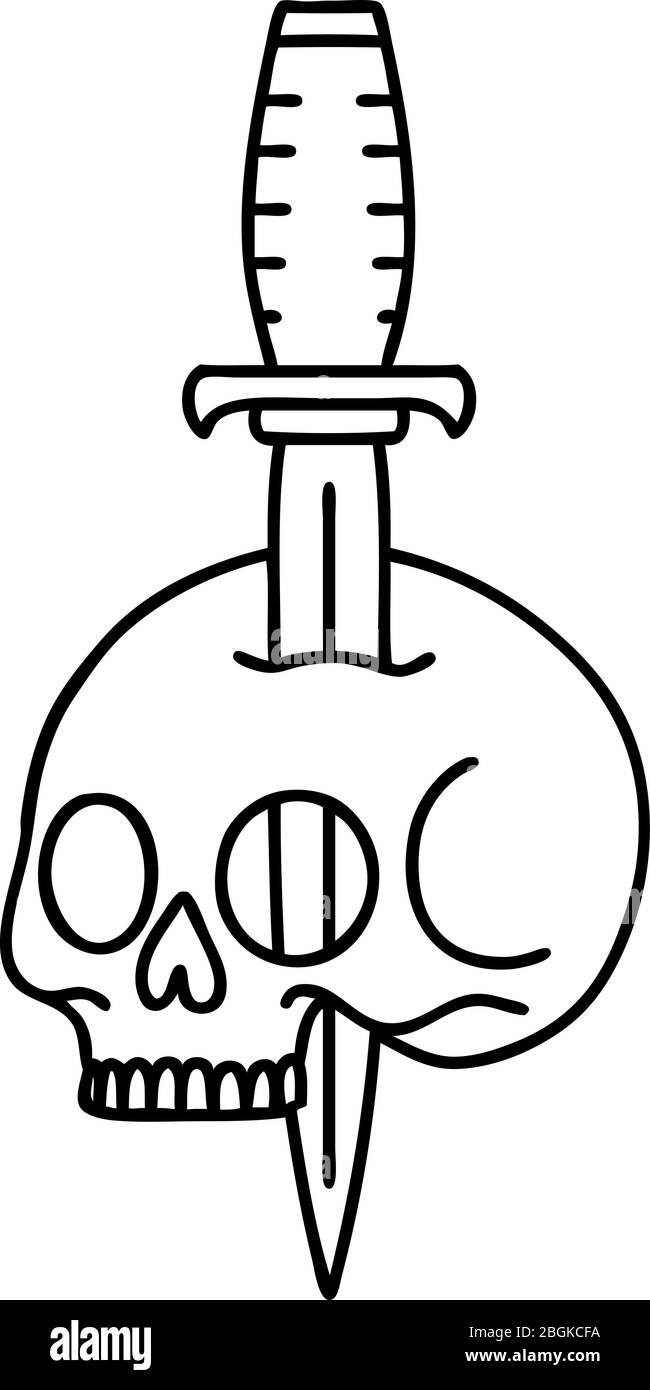 tattoo in black line style of a skull Stock Vector Image & Art - Alamy