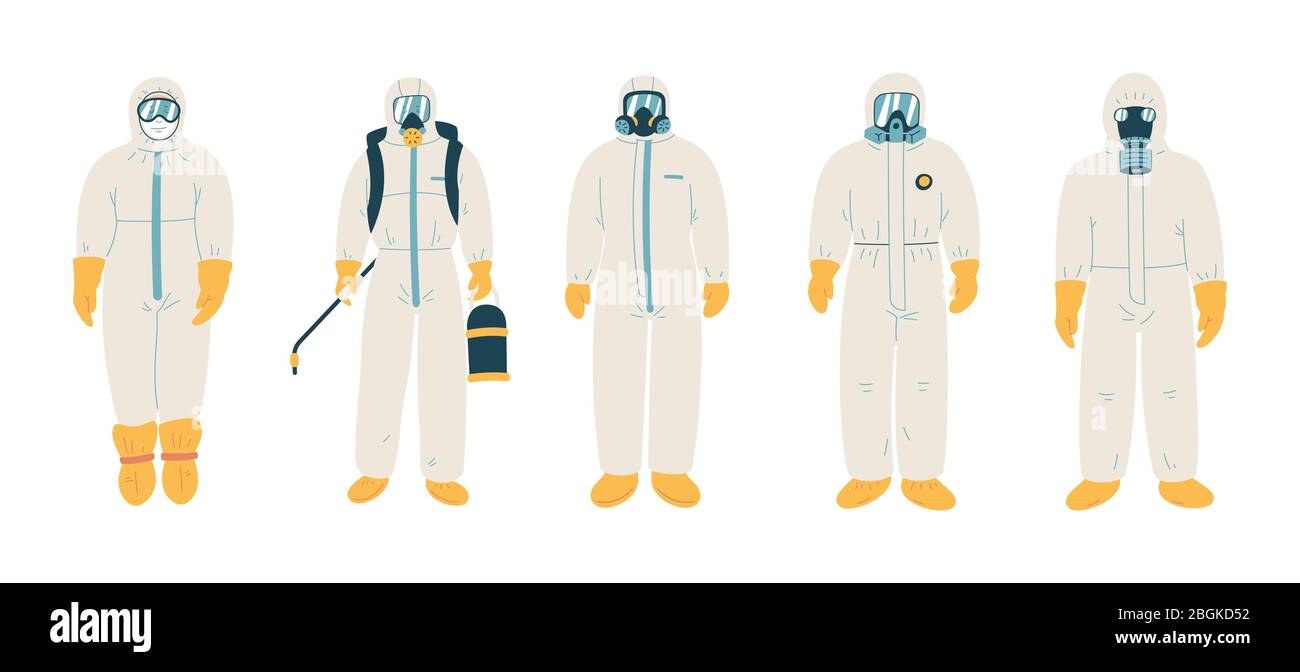 Man in protective white suit. Protection from biological contamination. Stock Vector