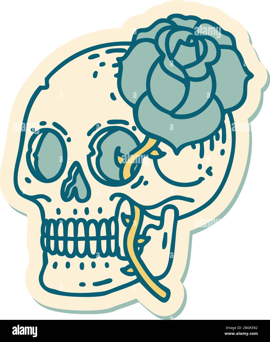sticker of tattoo in traditional style of a skull and rose Stock Vector ...