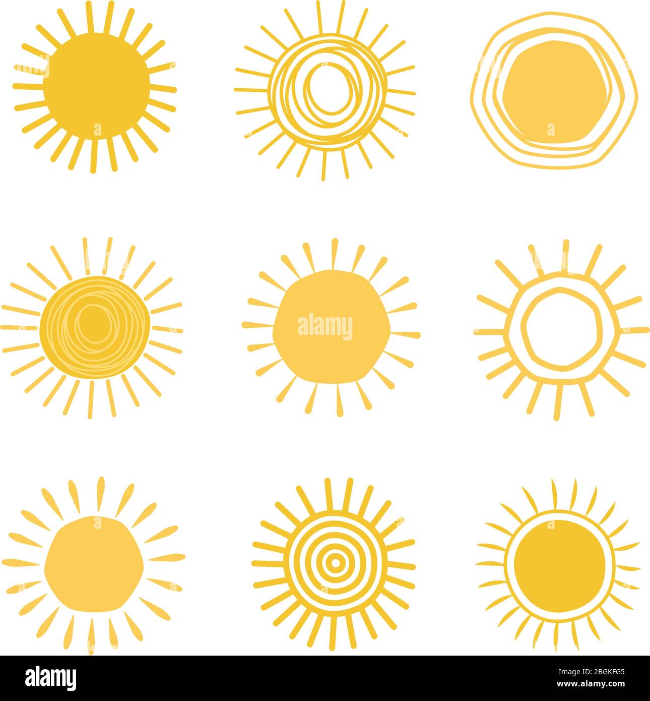 Different hand drawn suns. Cute stickers vector icons Stock Vector ...