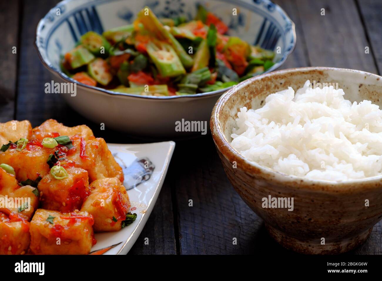 Top view simple non meat diet for lunch in daily family meal, tray of ...