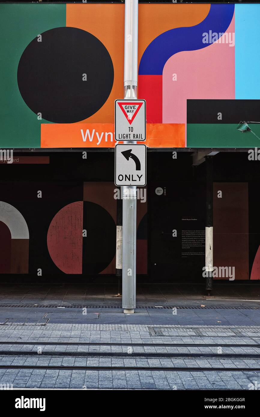 'Obstacle Course' artwork by Elliot Bryce Foulkes; on George Street, Sydney, Australia Stock Photo