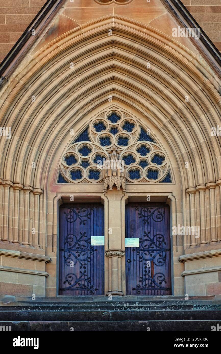 Gothic Revival style, St Mary's Cathedral, Sydney, Australia, closed during the covid-19 epidemic Stock Photo