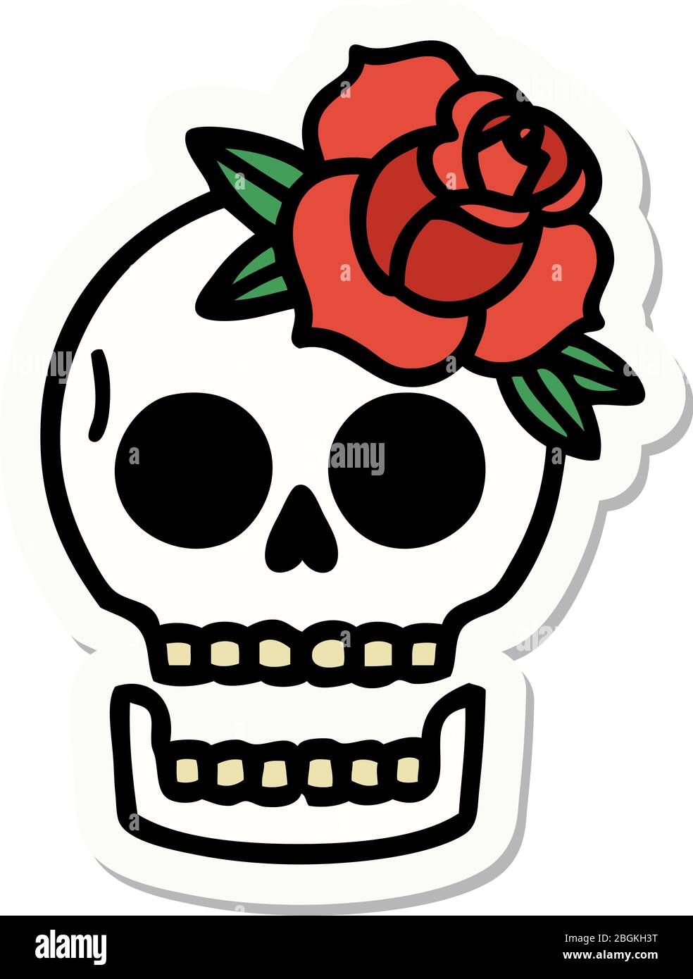 sticker of tattoo in traditional style of a skull and rose Stock Vector ...