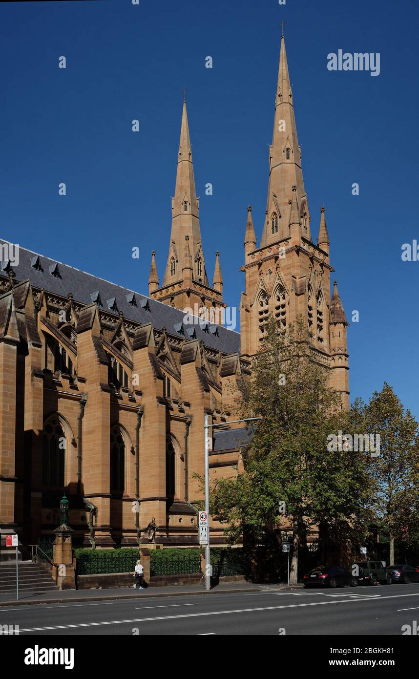 Gothic Revival style, St Mary's Cathedral, Sydney, Australia, closed during the covid-19 epidemic Stock Photo