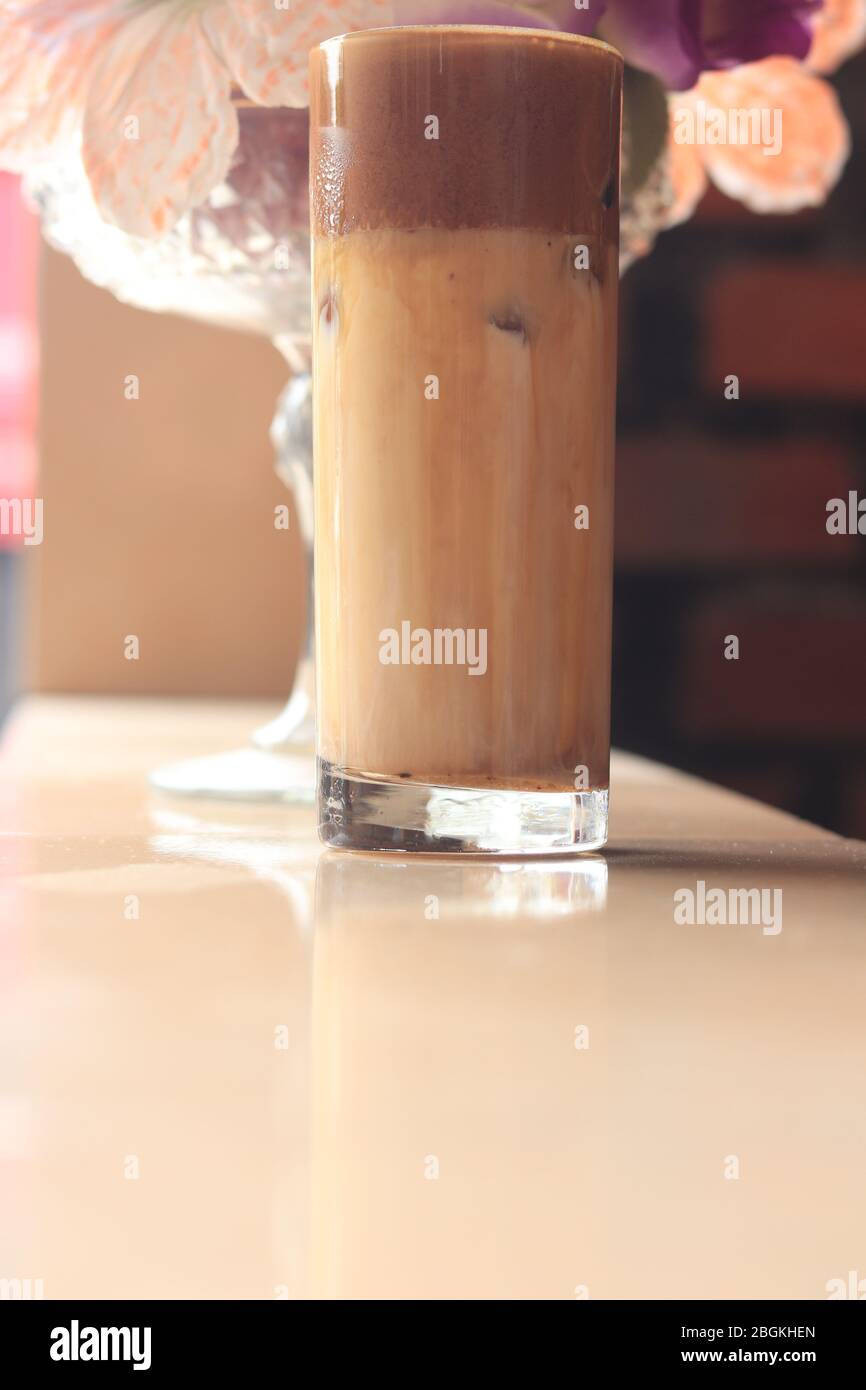 stay at home : enjoying dalgona coffee Stock Photo