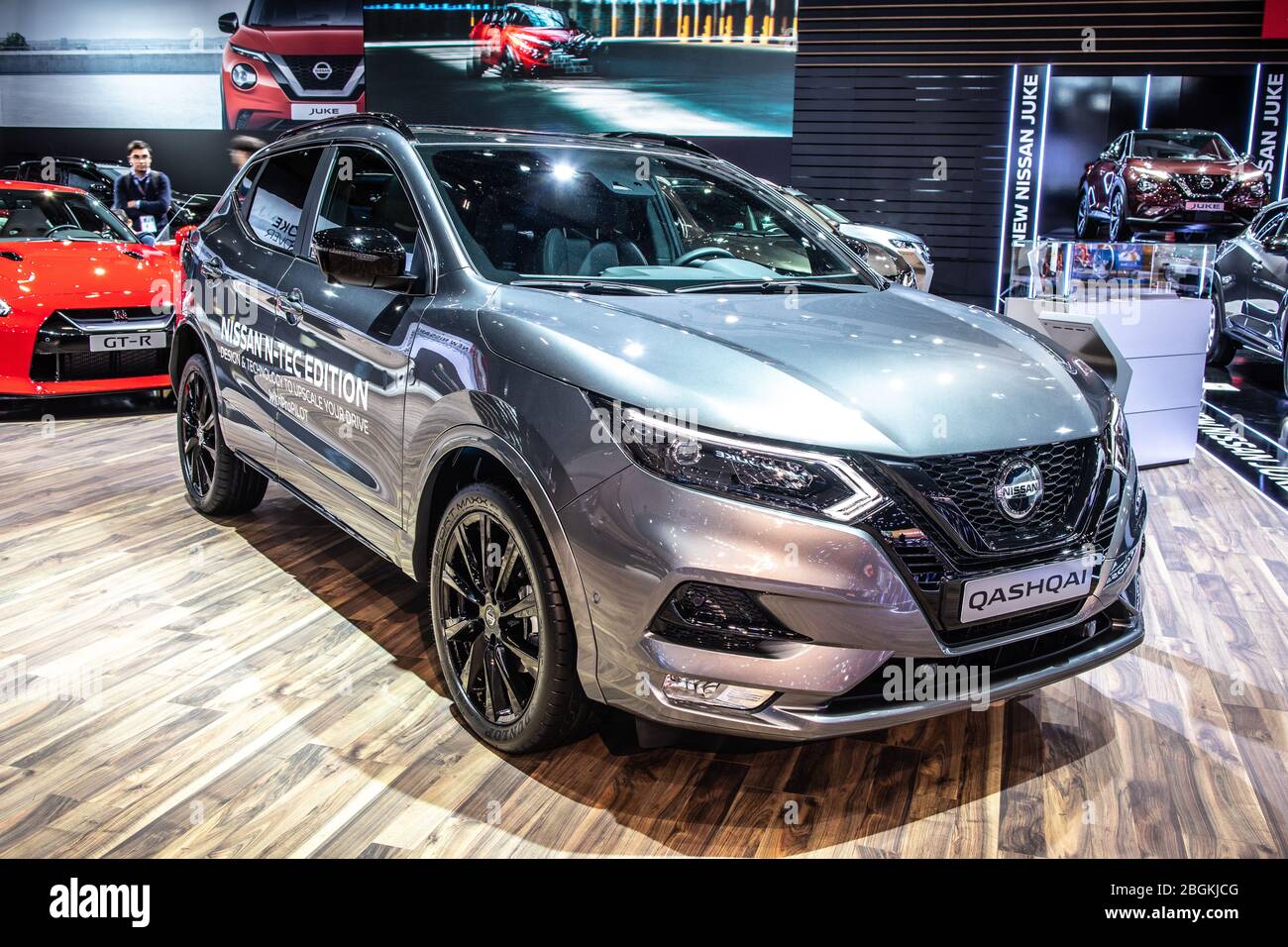 Brussels, Belgium, Jan 2020 Nissan Qashqai, Brussels Motor Show, 2nd  generation, J11, compact crossover SUV produced by Japanese Nissan Stock  Photo - Alamy