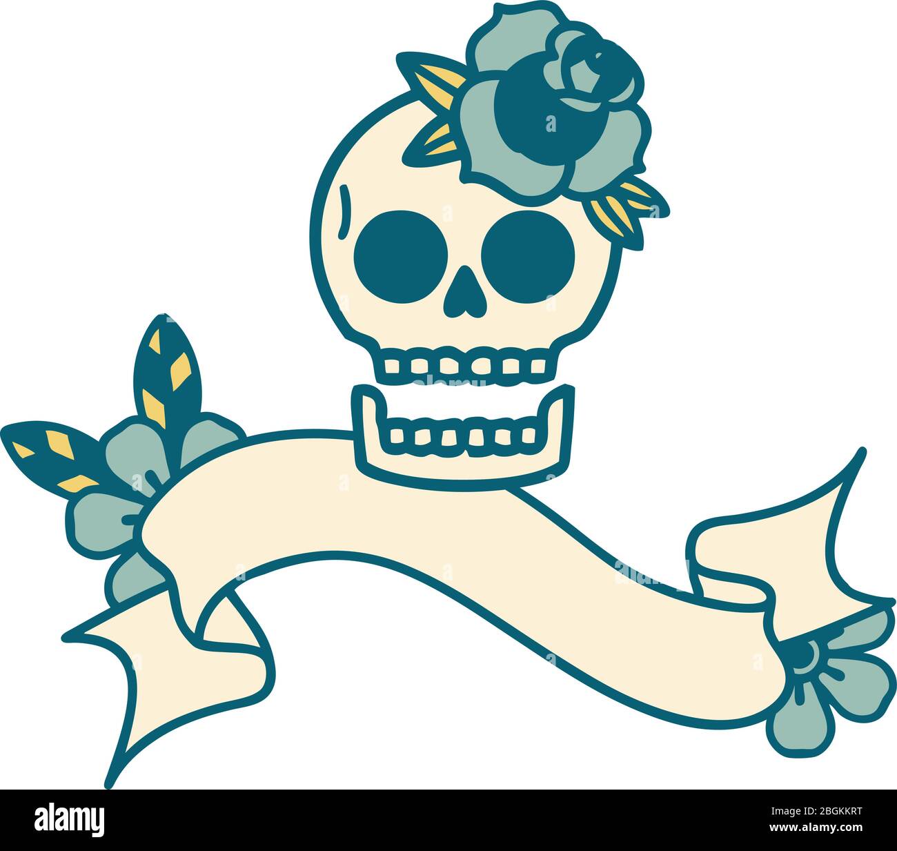 traditional tattoo with banner of a skull and rose Stock Vector Image ...