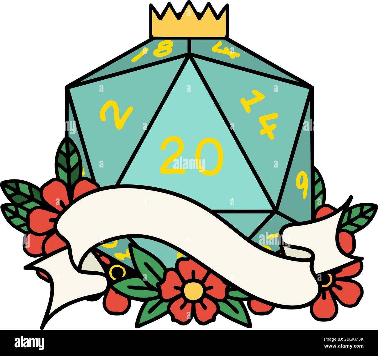 Twenty D Retro Tattoo Style natural twenty D20 dice roll Stock Vector Image ...