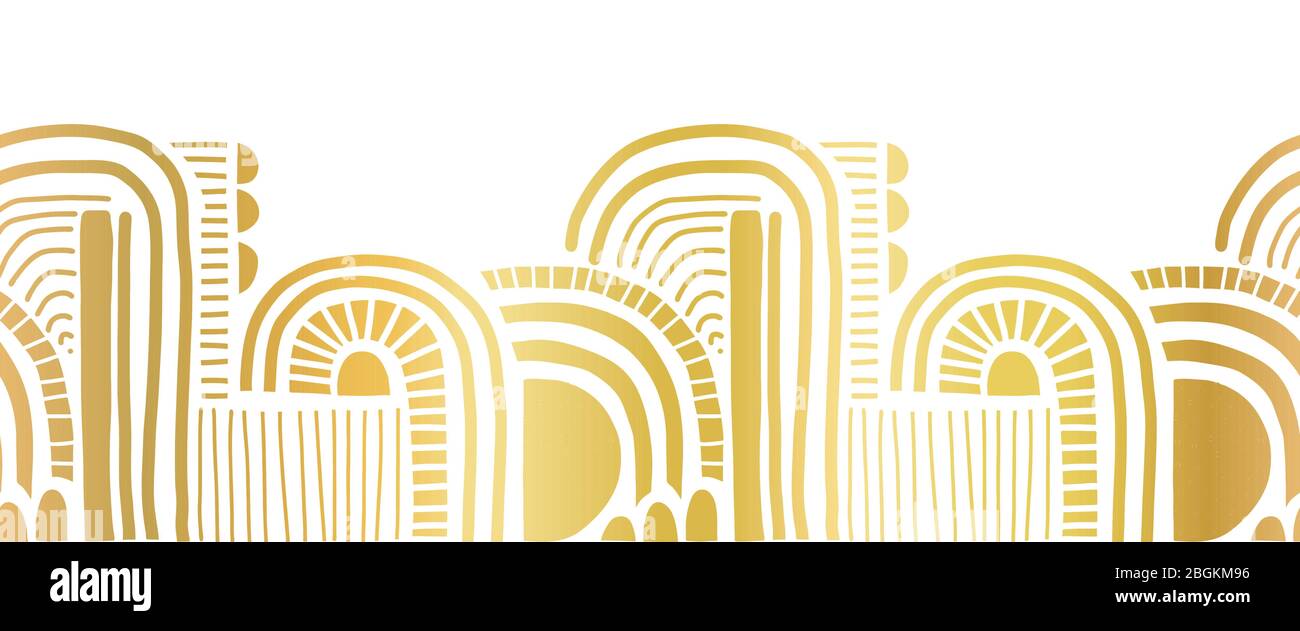 Gold foil border seamless abstract doodle shapes. Cute geometric ...