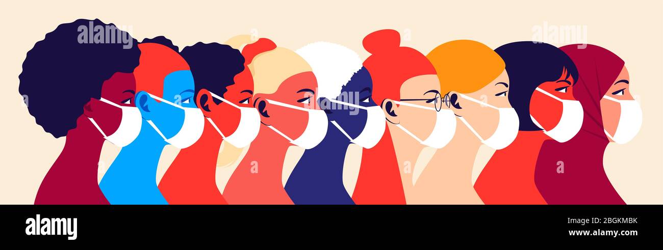 Multicultural group of people in medical masks Stock Vector Image & Art ...