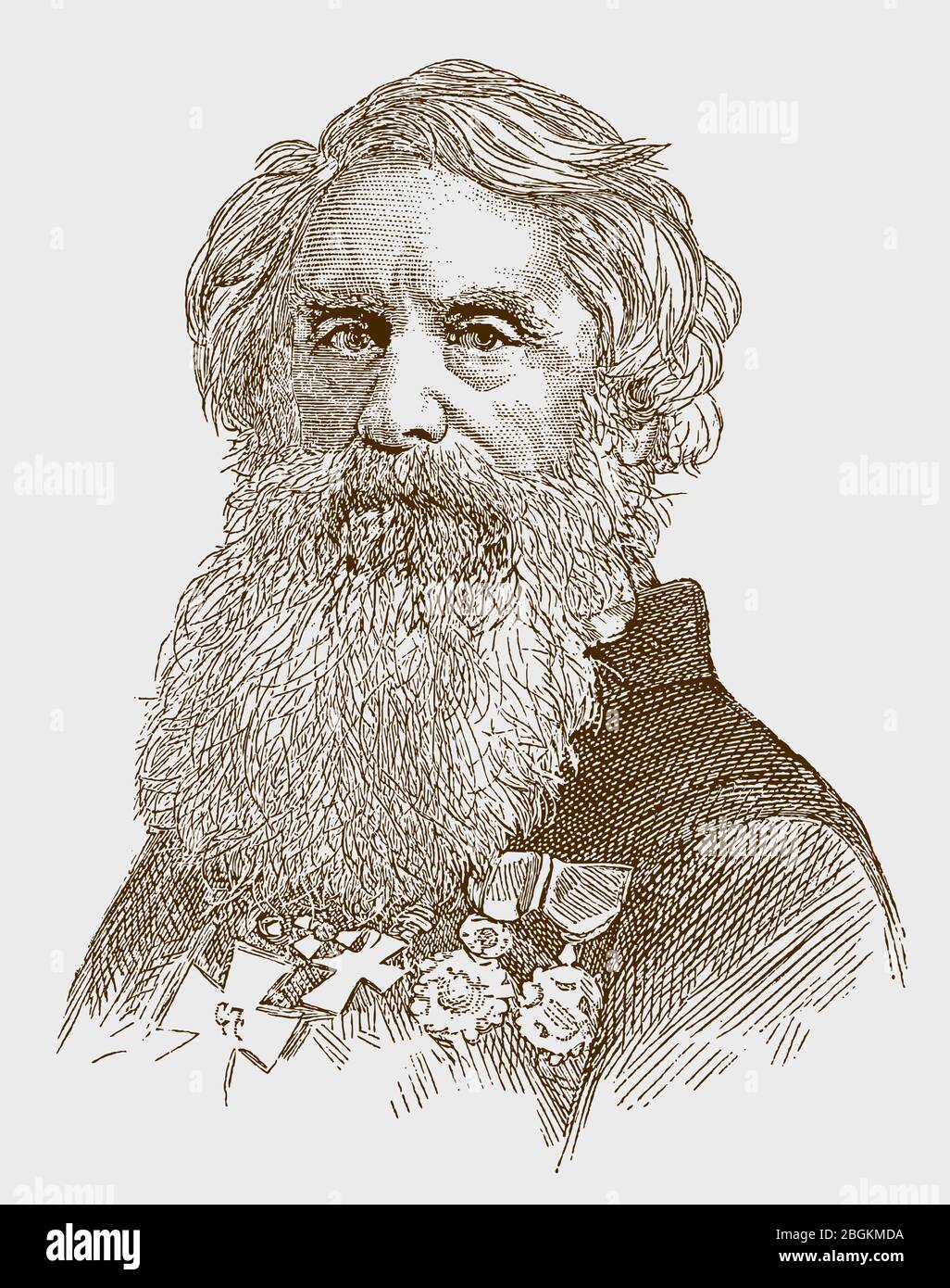 Historical portrait of Samuel Finley Breese Morse the famous american inventor and painter. lllustration after an engraving from the 19th century Stock Vector
