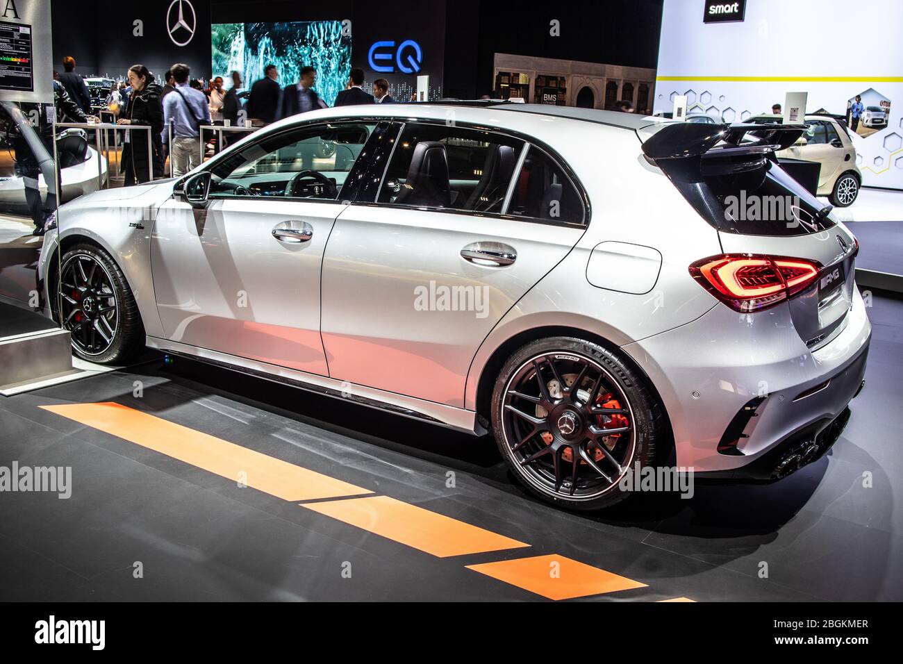 Brussels, Belgium, Jan 2020 Mercedes AMG A 45 S 4MATIC+ at Brussels Motor Show, Fourth generation, W177 A-Class car produced by Mercedes Benz Stock Photo
