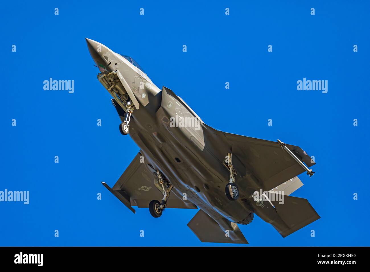 A  Lockheed Martin F-35A Lightning II jet fighter  lines up to land at Hill Air Force Base, Layton, Utah, USA. Stock Photo