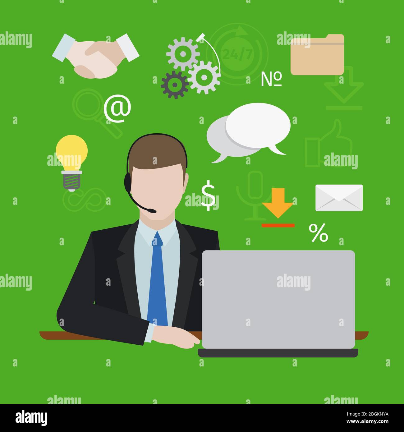 Support call center and service flat elements vector illustration Stock ...