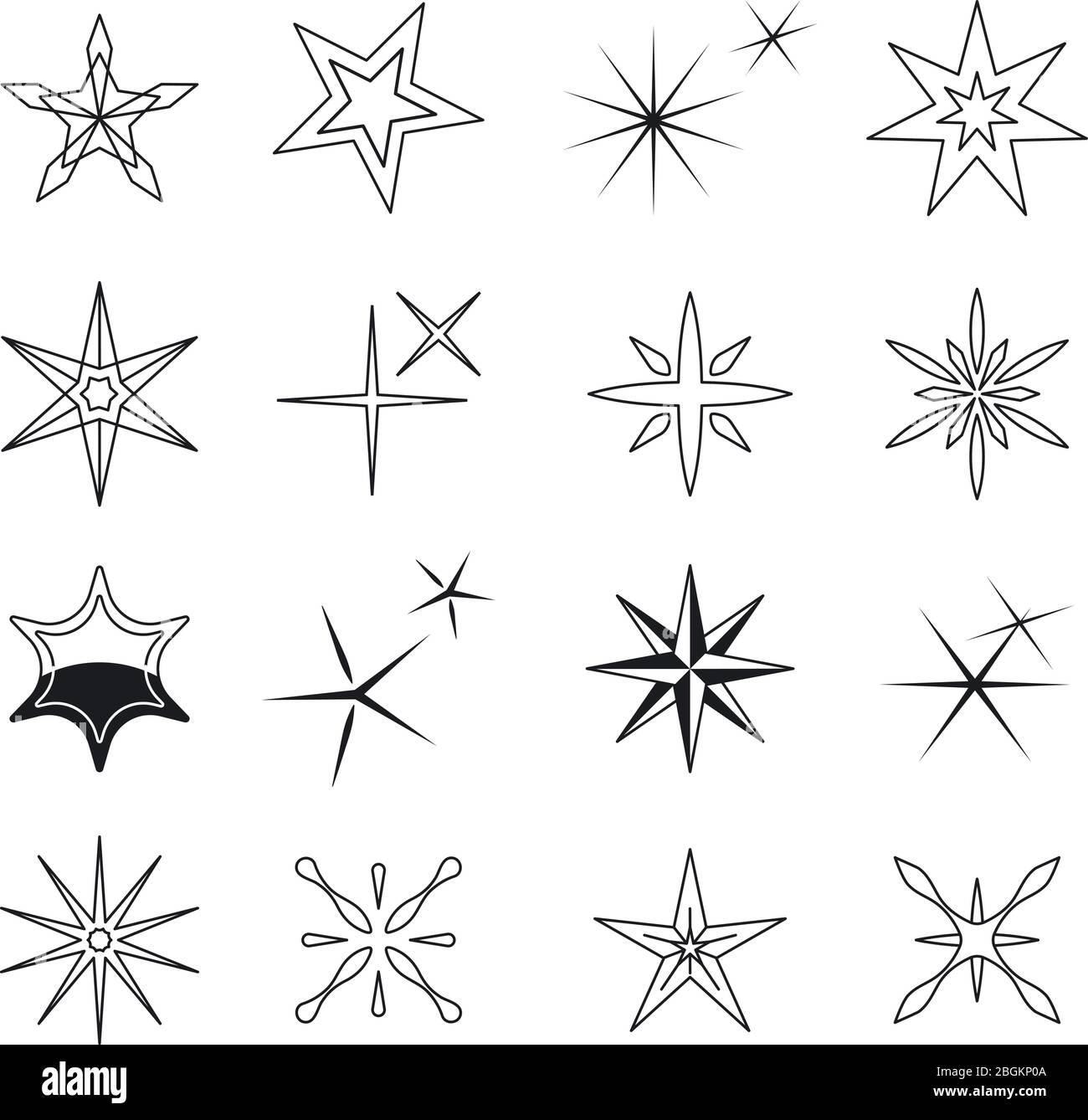 Star icons. Black stars of different shape on white background. Vector ...