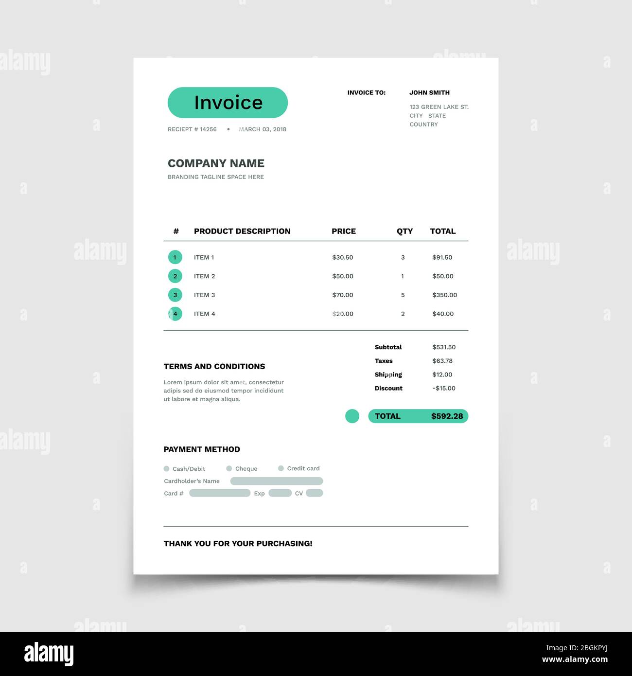 Invoice form template. Business Bill with data table. Paper order ...