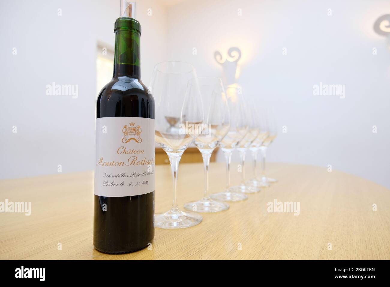 --FILE--A bottle of wine produced by Ch teau Mouton Rothschild, a wine estate listed among the only five Premiers Crus in France and renowned for its Stock Photo