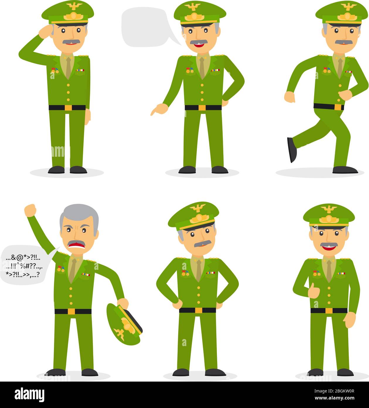 Military general character in different poses with speach buble. Vector ...