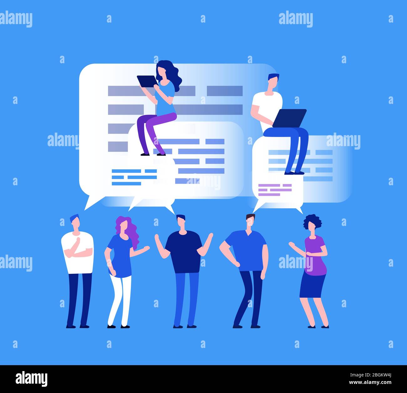 Forum concept. Business people in web chat. Team comments and review