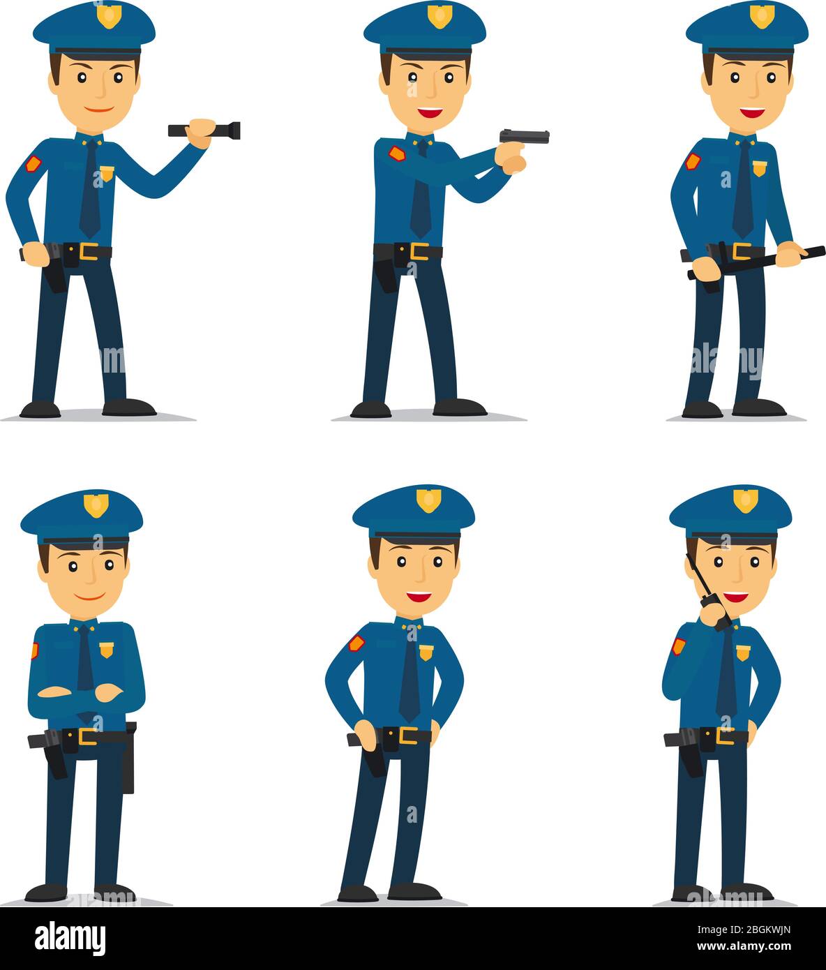 Police officer character in different poses. Vector illustration. Stock Vector