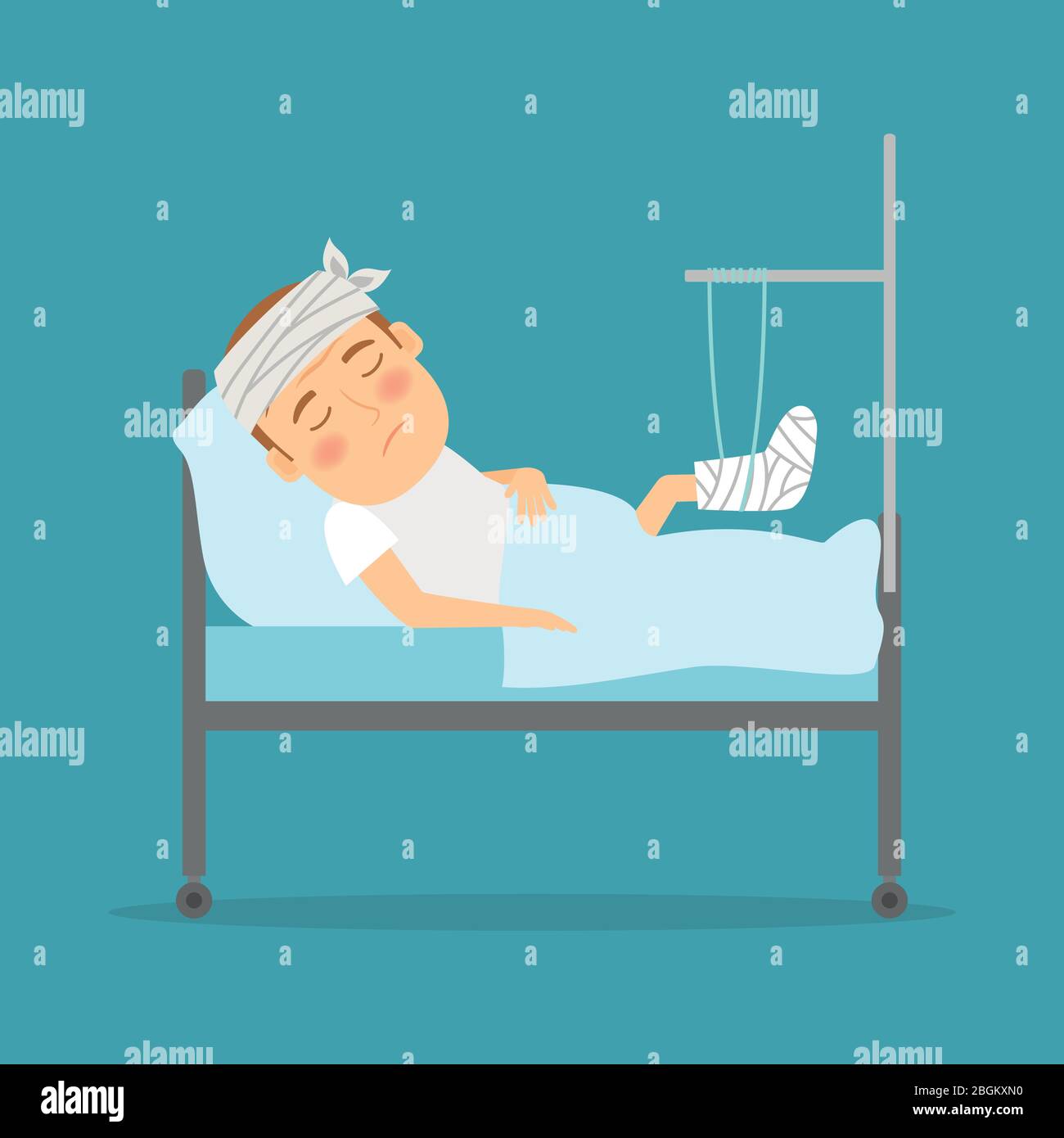 Man with broken leg cartoon illustration. Hospital care. Accident  consequences. Vector illustration Stock Vector Image & Art - Alamy