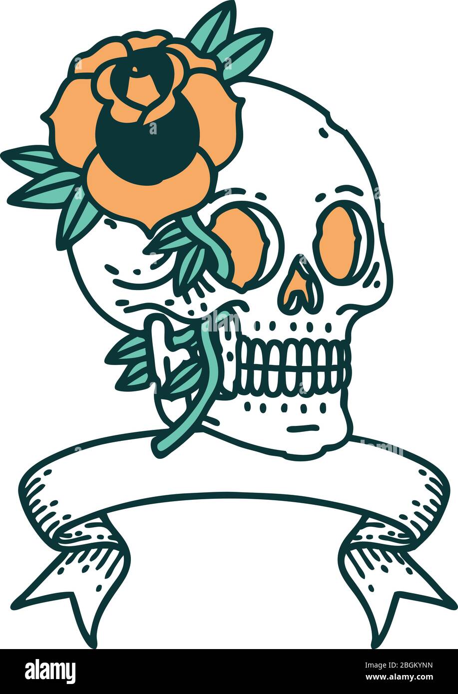 traditional tattoo with banner of a skull and rose Stock Vector Image ...