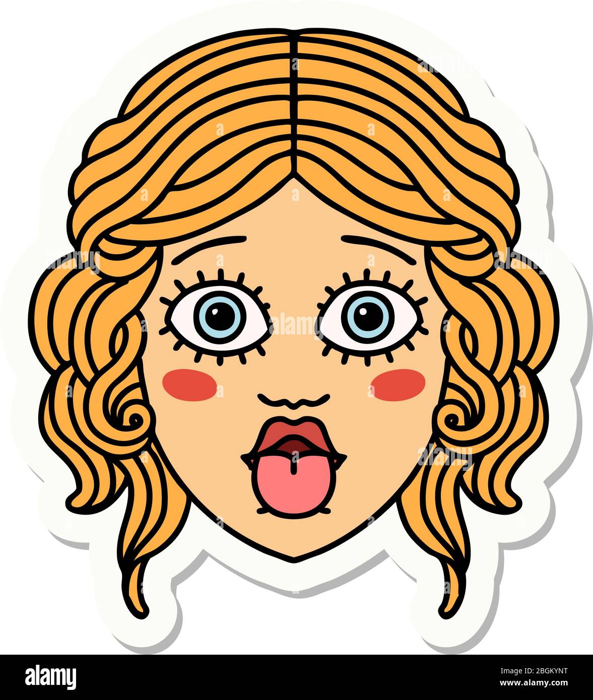 sticker of tattoo in traditional style of female face sticking out